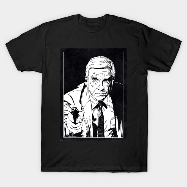 FRANK DREBIN - The Naked Gun (Black and White) T-Shirt by Famous Weirdos